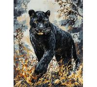 Chaozhirui DIY Needlepoint Embroidery Kit Black Leopard, Cross Stitch Kit for Adults Beginners, 11CT Cross Stitch Kit with Stamps, Home Decoration Gift, 40x50 cm