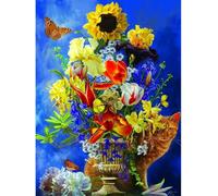 Chaozhirui Easy Pattern Cross Stitch Kit for Adult Beginners, 11CT, Simple and Advanced Crafts, Home Wall Decor, Flower Animal Cat Kitten Vibrant Thread Colors- 40x50cm (Flowers)