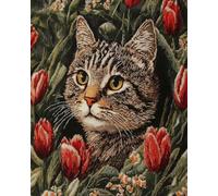 Chaozhirui Embroidery Cross Stitch Kit, Popular Printed Pattern Cross Stitch Kit, Beginner 11CT DIY - 40x50cm, Animals, Flowers, Tulips, Cats