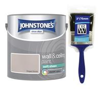 Chapel Stone Johnstone’s Wall & Ceiling Soft Sheen Paint 2.5L + 3" Brush - Subtle Sheen Finish, Durable & Washable, Quick Dry, Low Odour Interior Paint for Walls & Ceilings
