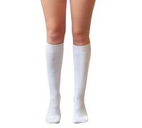 Chapini School Girls Soft Cotton Rich Plain Knee High Socks Uniform UK Foot Sizes 12-3.5 (UK, Age, One Size, Regular, White)