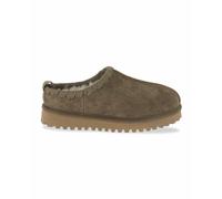 Chapka Suede Mules with Faux Fur Lining Khaki