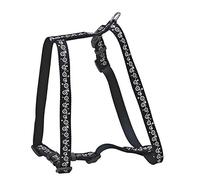 Chapuis Saddlery Harness Adjustable Nylon Strap Dog Flowers Black 30-50 cm, 15 mm wide size S