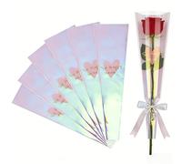 CHAQiWi Iridescent Flower Bouquet Wrapping Bags with Pink Heart, Single Rose Sleeve Packaging, Clear Waterproof Floral Wrapping Paper for Florist Bouquet Wedding Birthday Valentines Day Party Supply