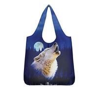 chaqlin 3D Multipurpose Heavy Duty Shopping Grocery Bag for Outdoor Hiking Camping Shoulder Handbags Animal Wolf Print Reusable Shopping Bags