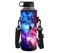 chaqlin 500-750ML Neoprene Water Bottle Holder Galaxy Wolf Pattern Insulated Water Bottle Cover for Kids Children Adult Gifts with Adjustable Shoulder Strap
