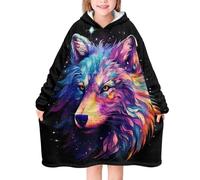 chaqlin Animal Art Wolf Wearable Hoodie Blanket for Boys Girls Animal Oversized Sherpa Pullover Hoodie Sweatshirt Kids Teens Winter Warm Blanket Hooded House Sweaters with Big Pocket