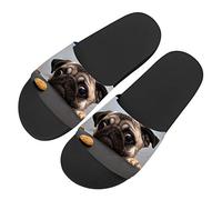 chaqlin Animal Cute Pug Print Slipper Women Ladies Girls Slip on Flip Flop Flats Non-Slip Shower Slippers Beach Pool Sandals Size 39 EU
