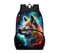 chaqlin Animal Wolf Backpack for School Kids Boys Schoolbags 17 Inch Galaxy Wolf Print Travel Rucksack for Teens Toddle Travel Rucksack Lightweight Hiking Camping Daypack