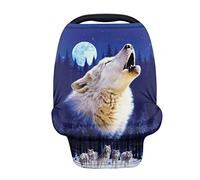 chaqlin Animal Wolf Pattern Car Seat Cover for Babies, Stretchy Multi Use Nursing Cover, Carseat Canopy Shopping Cart Cover Scarf,Super Light and Soft Stroller Cover, 360° Full Coverage