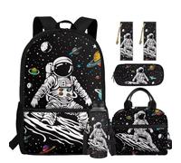chaqlin Astronaut Backpack for Boys School Bags with Lunch Box Pencil Holder Bookmark Water Bottle Carrier 5 Piece Boys Bookbags Set Large Capacity Rucksack Kids Daypack for 6th Grade Student