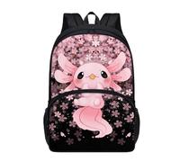 chaqlin Axolotl School Backpack for Kids Girls Large Bookbags Cherry Blossom Axolotl School Bags for Girls Travel Rucksack 17 Inch Kids Schoolbags Casual Daypack with Front Pocket