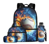 chaqlin Baseball School Backpack Set for Boys School Bags Set with Insulated Lunch Bags Pen Case Water Bottle Carrier 4 Pcs Primary Elementary Large Bookbags Travel Rucksack