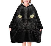 chaqlin Black Cat Wearable Hoodie Blanket for Boys Girls Animal Oversized Sherpa Pullover Hoodie Sweatshirt Kids Teens Winter Warm Blanket Hooded House Sweaters with Big Pocket