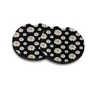 chaqlin Black Daisy Car Interior Accessories Set,2 Pack Vintage Daisy Print Coasters for Drinks Absorbent Cup Holder Universal Drink Cup Car Holder Coasters Women Gifts with A Finger Notch