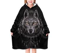 chaqlin Black Wolf Kids Hoodie Blanket with Pockets,Blanket Sweatshirt Hoodie Girls Wearable Blanket Hoodie Oversized Hooded Sweater Flannel Dressing Gown One Size for Boys Girls11