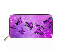 chaqlin Bling Purple Butterfly Wallet for Womens Ladies Gifts Zipper Clutch Bag Cards Coin Holder Phone Case Large Capacity Money Bags