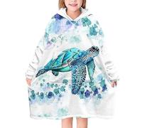 chaqlin Blue Sea Turtle Wearable Hoodie Blanket for Boys Girls Animal Oversized Sherpa Pullover Hoodie Sweatshirt Kids Teens Winter Warm Blanket Hooded House Sweaters with Big Pocket
