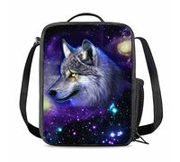 chaqlin Boys Girls Cool Insulated Lunch Box Backpack,Galaxy Blue Wolf Printed Lunch Bags for Kids Children School Gifts,Casual Outdoor Camping Picnic Food Pouch