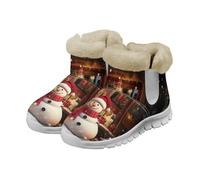 chaqlin Christmas Snowman Print Slip-on Ankle Boots for Women Winter Boots Warm Fur Lined Shorty Boots Winter Outdoor Shoes Ladies Girls Snow Booties,Size 47 EU