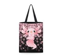 chaqlin Cute Axolotl Print Canvas Tote Bags for Womens Girls Shoulder Handbag Large Capacity Laundry Bags Cherry Blossom Axolotl Print Reusable Grocery Bags Workout Pouch