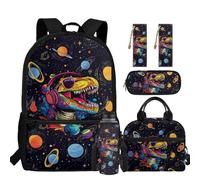 chaqlin Dinosaur Backpack for School Bag 5 Piece Insulated Lunch Bag Boys Water Bottle Carrier Bookmark Large Capacity Pencil Case Back to School Rucksack for 5th Grade Student