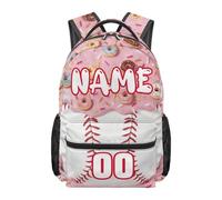 chaqlin Doughnut Custom Backpack Bags for School RuckSack 17 Inch Bookbags Elementary School Backpacks Cute Baseball Daypacks for 3rd Grade Student