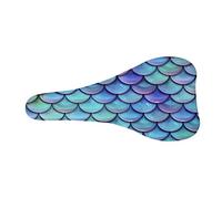 chaqlin Elastic Bike Seat Cover for Women Men,Blue Mermaid Fish Scales Pattern Non-Slip Pad Seat for Road Mountain or Spinning Class Cycling, Exercise Outdoor Bike Saddle Cushion