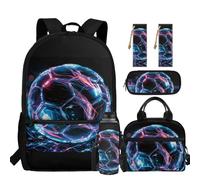 chaqlin Football Backpack Set for Boys School Bags with Lunch Box Pencil Case Water Bottle Carrier Bookmark Set of 5 Pcs Kids Bookbags Back to School Backpack for Primary Elementary Student