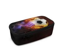 chaqlin Football Pencil Case for Boys School Pen Bags Big Capacity Pencil Holder with Compartment Flame Soccer Print Pencil Bags Pen Case Children Kids School Stationery Box Bags