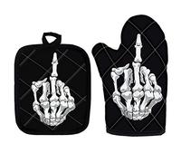 chaqlin Full Set of 2 Pcs Heat Resistant Kitchen Microwave Mitts Pot Pads with Middle Finger Oven Mitt Pot Holders for BBQ Barking Cooking,Kitchen Decoration