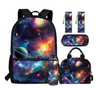 chaqlin Galaxy Backpack for School Boys School Bags Set Lunch Box and Pencil Case Water Bottle Carrier Bookmark 5 Pack Kids School Bookbags Set Casual Rucksack for Primary Elementary