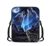 chaqlin Galaxy Blue Wolf School Bags Sling Messenger Totebags for Boys Girls,Animal Cool Mini Crossbody Bags Shoulder Handbags Wallet for Outdoor Travel Sport