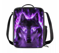 chaqlin Galaxy Wolf Lunch Bag for Kids,Reusable School Thermal Meal Tote Kit for Girls and Boys, Outdoor Travel Mini Crossbody Food Container (Purple)