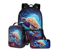 chaqlin Girls Backpack Ocean Sea Turtle School Bags Set with Lunch Box Pencil Holder Set of 3 Pcs Animal Turtle Bookbags Large Capacity Rucksack Kids Teens Casual Daypack School Backpack