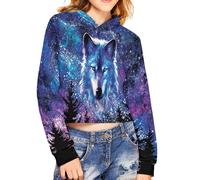 chaqlin Girl's Crop Tops Animal Wolf Print Hoodies Sweatshirt Kids Cropped Pullover Tops Little Girls Long Sleeve Hooded Sweaters Jumpers Crop Top Animal Wolf Print,for Age 11-12 Years