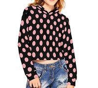 chaqlin Girls Crop Tops Hoodies with Pink Dot Print Pullover Sweaters Long Sleeve Cropped Hoodies for Kids Toddle Winter Casual Jumpers,for Age 7-8 Years