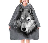 chaqlin Grey Wolf Kids Hoodie Blanket with Pockets,Blanket Sweatshirt Hoodie Girls Wearable Blanket Hoodie Oversized Hooded Sweater Flannel Dressing Gown One Size for Boys Girls11