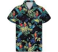 chaqlin Hawaiian Parrot Shirt for Men Adult Summer Holiday Beach Short Sleeve Shit Casual Loose top Button Down Blouse Size L