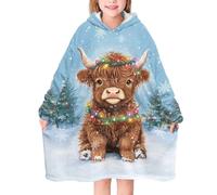 chaqlin Highland Cow Print Hoodie Blanket for Boys Girls Wearable Sweatshirt Kids Hoodie Sweatshirt Blankets Christmas Oversized Hooded Blanket with Pocket