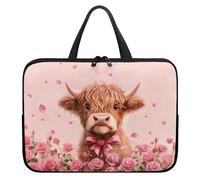 Chaqlin Highland Cow Rose Laptop Sleeve - Valentine's Day Protective Case, Briefcase Handbag for Women, Slim Computer Bag, Portable Notebook Cover Fit 17 Inch