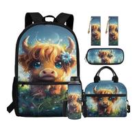 chaqlin Highland Cow School Bags Set Back to School Backpack with Insulated Lunch Box Pencil Holder Water Bottle Carrier Bookmark for Girls 8-15 Year School Bookbags Set for 5th Grade Student