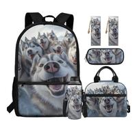 chaqlin Husky Backpack Set for Boys School Bags with Insulated Lunch Bags Water Bottle Carrier Bookmark with Pen Holder 5 Pcs Back to School Bookbags Rucksack Set for Primary Elementary