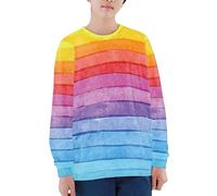 chaqlin Kids Pullover Sweater Boys Girls Cute Sweatshirt Long Sleeve Knitted Jumper Active Hoodie Crewneck Hooded with Rainbow Color Print,for Age 11-13 Years