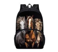 chaqlin Kids School Backpack Black Horse Print school bags for Boys Large Bookbags Animal Horse School Bags for Kids Children Travel Rucksack 17 Inch Kids Schoolbags Casual Daypack with Front Pocket