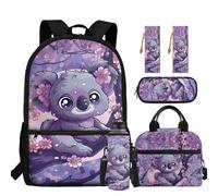 chaqlin Kids School Bag for Girls Koala Lunch Bag Large Pencil Case with Compartments Water Bottle Carrier Bookmark 5 Piece Backpack Set Schoolbags for Primary Elementary