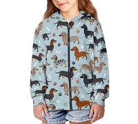 chaqlin Kids Teens Zip Up Hoodies Sweatshirt with Animal Dachshund Print Hooded Jacket Full Zip Hoodie for Boys Girls Winter Fall Sweaters Coat School Hooded Sportwear
