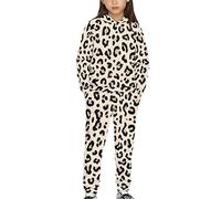 chaqlin Leopard Print Tracksuit Set for Boys Girls,Set of 2 Pcs Kids Tracksuit Cute School Hooded Pullover and Pants Outfits Set Teens Casual Elastic Waist Athletic PantsSize L