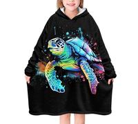 chaqlin Sea Turtle Wearable Hoodie Blanket for Boys Girls Animal Turtle Print Hooded House Sweaters Oversized Sherpa Pullover Hoodie Sweatshirt Kids Teens Winter Warm Blanket Black