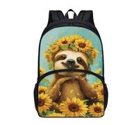 chaqlin Sloth Sunflower Backpack for School Kids Boys Schoolbags 17 Inch Cute Sloth Print Travel Rucksack for Teens Toddle Travel Rucksack Lightweight Hiking Camping Daypack
